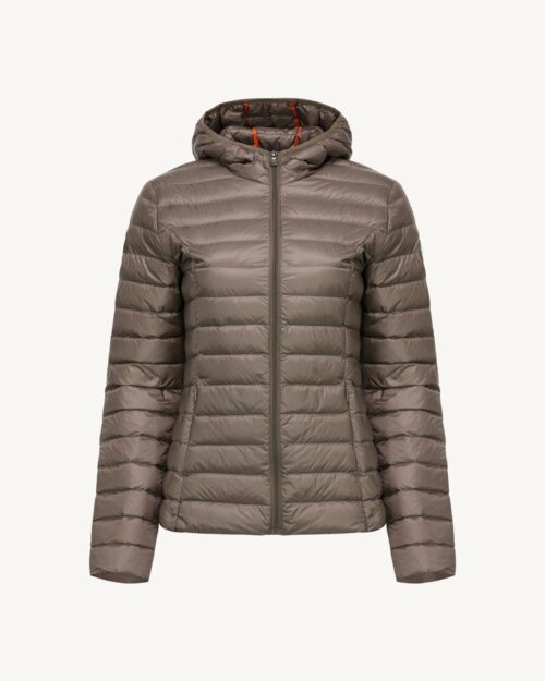 Cloe Taupe Lightweight Hooded Down Jacket