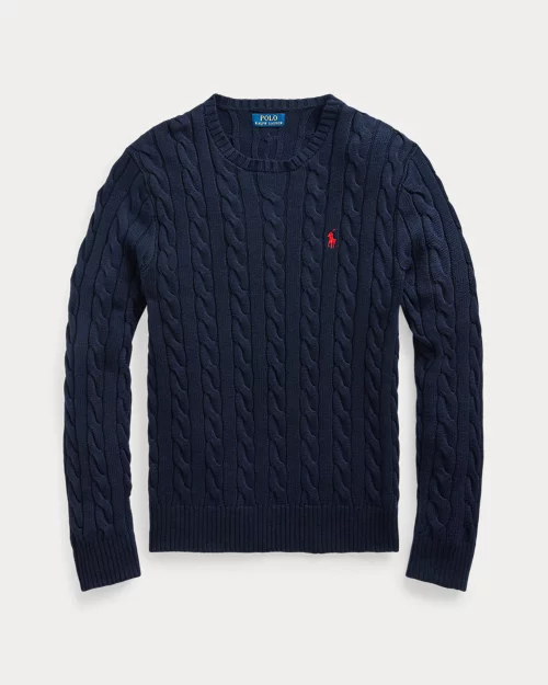 Cable-knit cotton sweater - Hunter navy