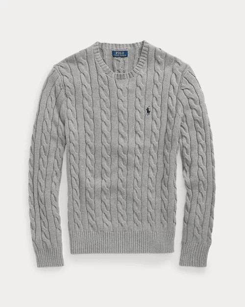 Cable-knit cotton sweater - Heather fawn grey