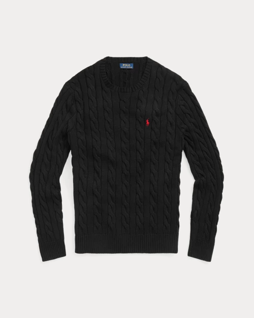 Cable knit cotton sweater - Black