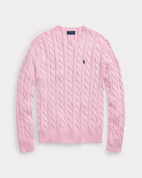 Cable knit cotton sweater - Carmel Pink