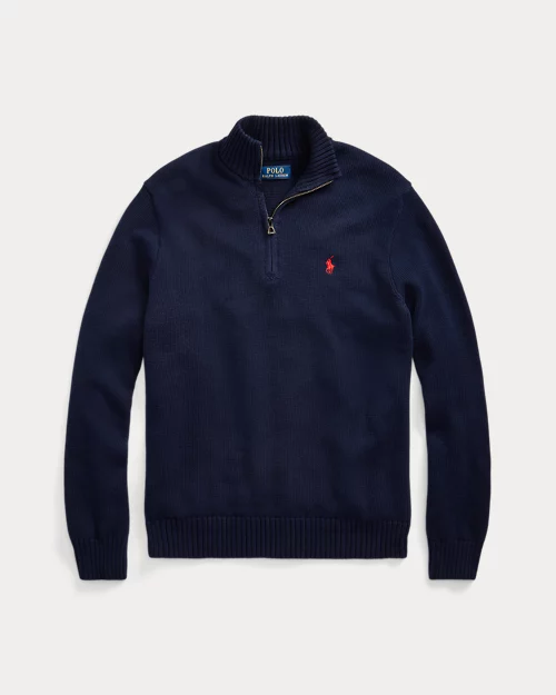 Half-zip cotton sweater - Hunter navy