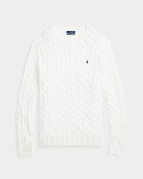 Cable knit cotton sweater - White