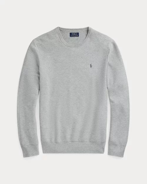 Cotton pique crew neck sweater - Andover chiné