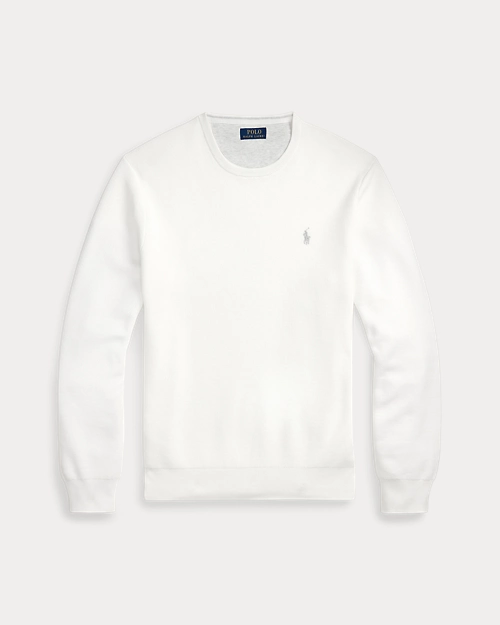 Cotton pique crew neck sweater - White sailor