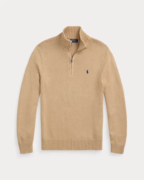 Cotton Half Zip Sweater - Camel Blend