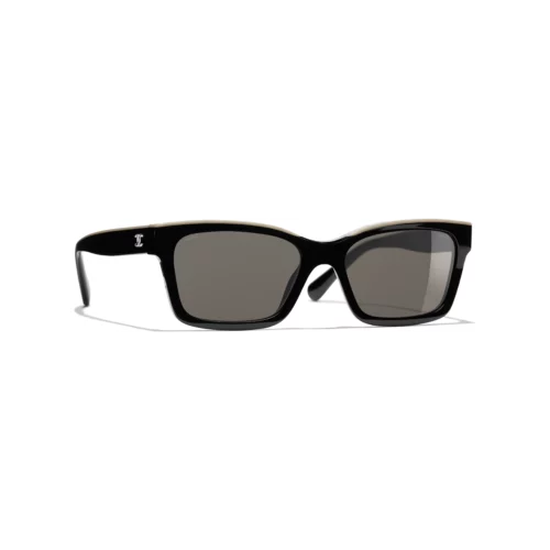 Square Sunglasses - Black & Beige. Lenses: Brown