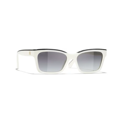 Square Sunglasses - Black & White. Lenses: Grey, Gradient