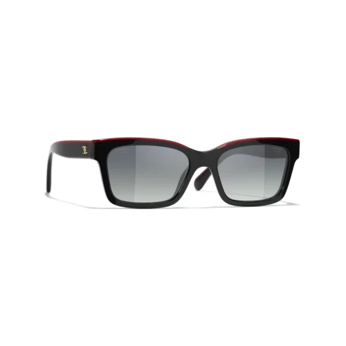 Square Sunglasses - Black & Red. Lenses: Grey, Polarized, Gradient